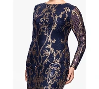 B&A By Betsy and Adam Plus Size Sequin Long-Sleeve Midi Dress