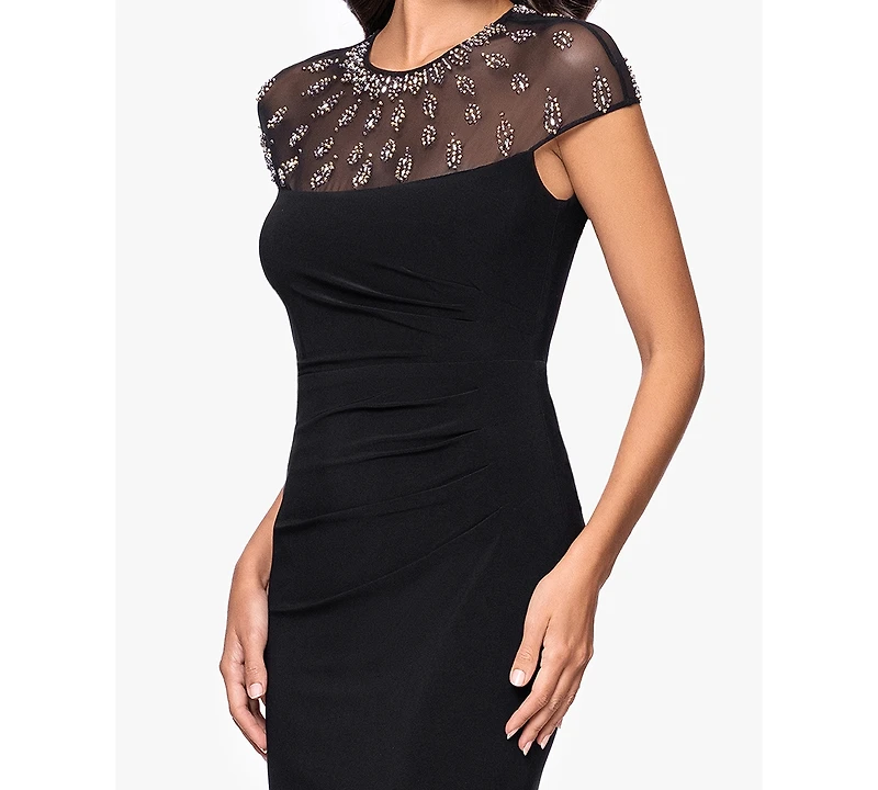 Betsy & Adam Petite Beaded Crewneck Dress