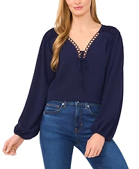 CeCe Women's Circular Trim Pin-Tuck Long Sleeve Blouse