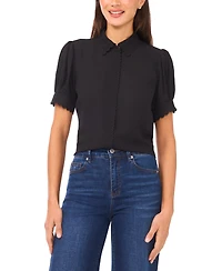 CeCe Women's Scallop Button-Down Short-Sleeve Top