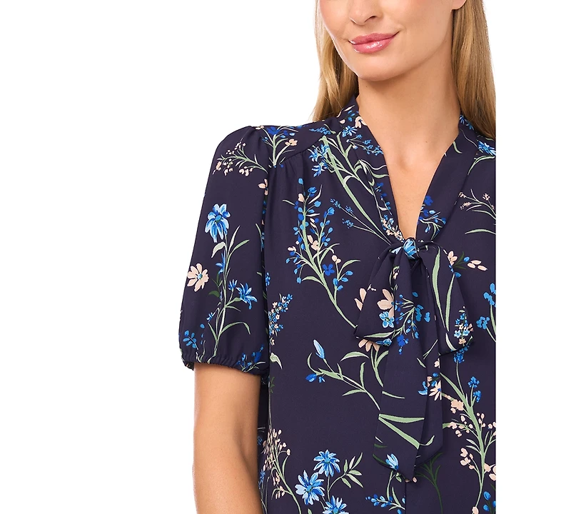 CeCe Women's V-Neck Bow Tie Shirred Top