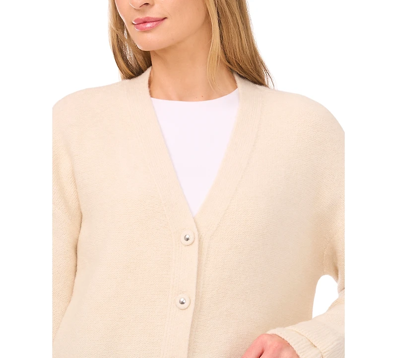 CeCe Women's V-Neck Ruffle Cuff Cardigan Sweater