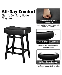 Dyhome 24 Inches Bar Stools Set of 3, Saddle Kitchen with Pu Leather Cushion Counter Height Barstools for Dining Cafe