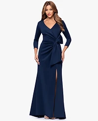 Xscape Women's V-Neck Waist Side Bow Long Dress