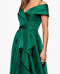 Xscape Women's Sweetheart Neck Off-The-Shoulder Ruffle Long Dress