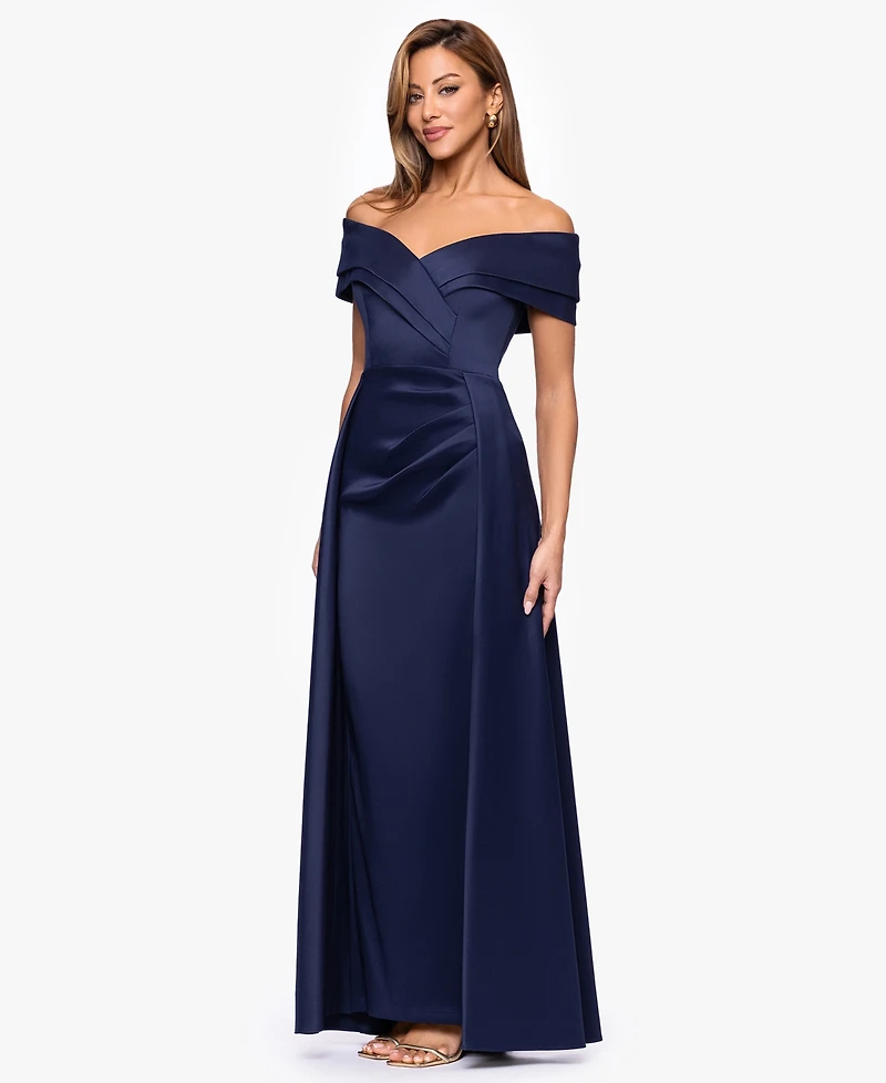 Xscape Women's Sweetheart Neck Double Collar Draped Long Dress