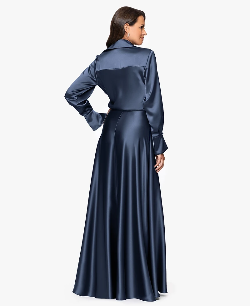 Xscape Women's Collared Long-Sleeve Dress