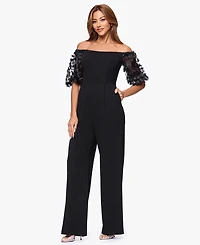 Xscape Women's Off-The-Shoulder Ruched Side Floral Jumpsuit