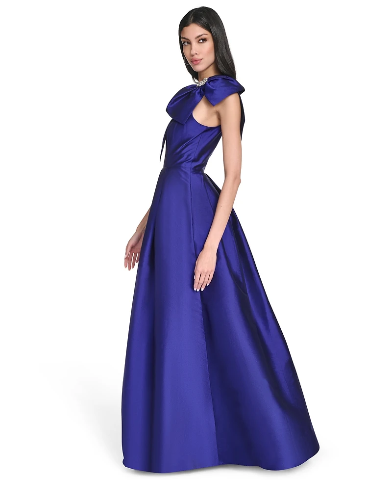 Eliza J Petite Bow-Trim Halter Ball Gown