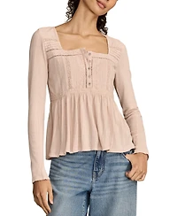 Lucky Brand Women's Embroidered Peplum Long-Sleeve Top