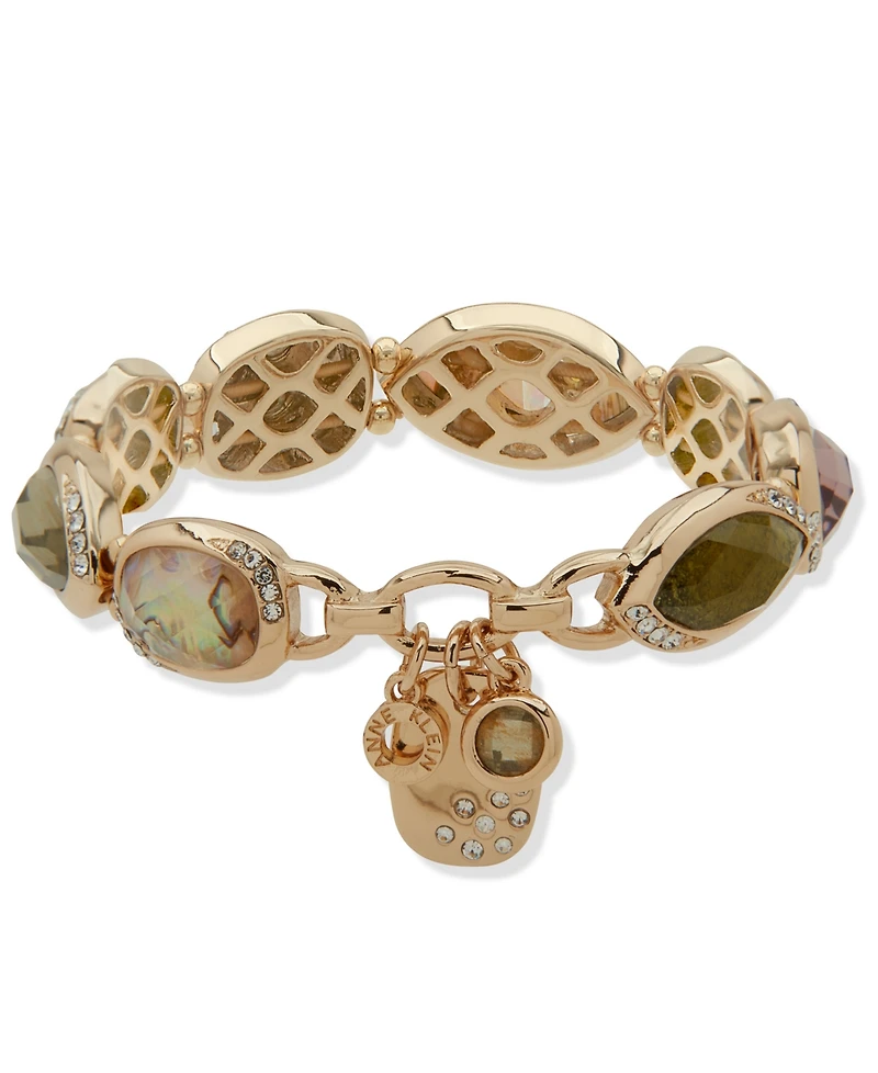 Anne Klein Gold-Tone Multiface Charm Stone Stretch Bracelet