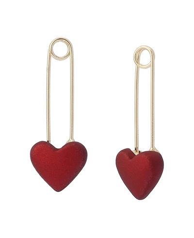 Betsey Johnson Red Love Spell Heart Safety Pin Drop Earrings