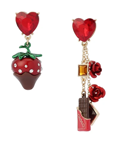 Betsey Johnson Faux Stone Love Spell Chocolate Strawberry Mismatch Earrings