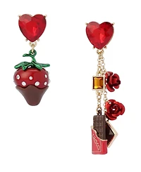 Betsey Johnson Faux Stone Love Spell Chocolate Strawberry Mismatch Earrings