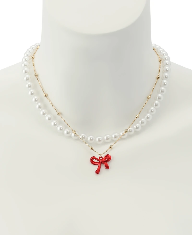 Betsey Johnson Faux Stone Love Spell Cultivated Pearl Bow Choker Necklace Set