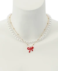 Betsey Johnson Faux Stone Love Spell Cultivated Pearl Bow Choker Necklace Set