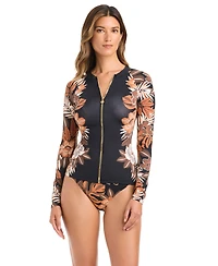 Bleu by Rod Beattie Women's Moddy Blooms Zippered Rashguard
