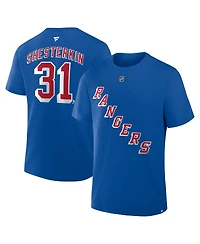 Fanatics Men's Igor Shesterkin Blue New York Rangers Authentic Stack Name & Number T-Shirt