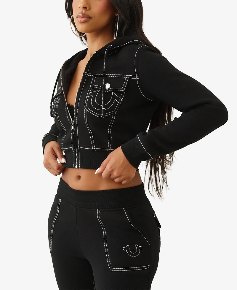 True Religion Women's Big T Shrunken Zip Hoodie