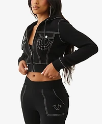 True Religion Women's Big T Shrunken Zip Hoodie