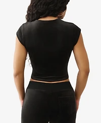 True Religion Women's Short Sleeve Crystal Velour Baby T-Shirt