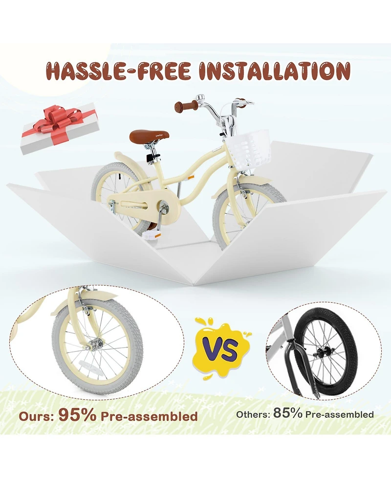 Sugift 18 Inch Kids Bike Adjustable with Training Wheels Ages 3-8 Years Olds-18 inches