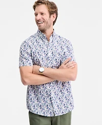 Club Room Men's Indigo Floral Poplin Short-Sleeve Shirt, Macy's Exclusive