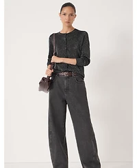 Hush Women's Crew Neck Slim Fit Metallic Cardigan