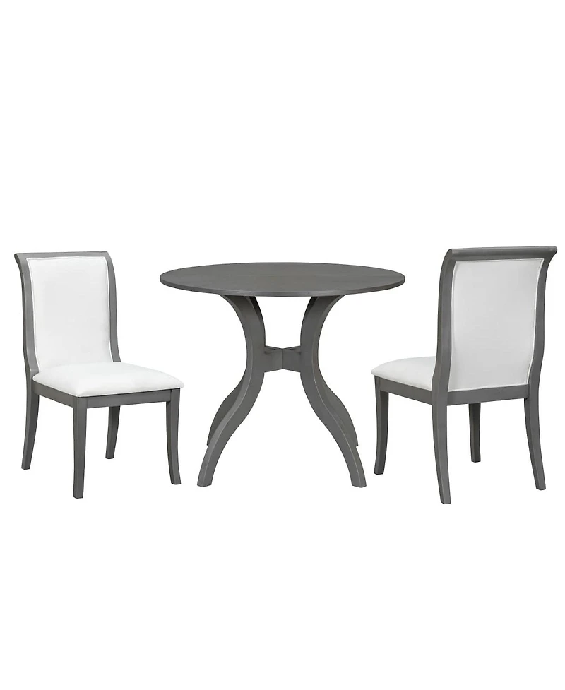 Maison Boucle 3-Piece Round Dining Table Set, 39.4" Solid Wood with Inlaid Top and 2 Upholstered Chairs for Kitchen