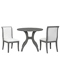 Maison Boucle 3-Piece Round Dining Table Set, 39.4" Solid Wood with Inlaid Top and 2 Upholstered Chairs for Kitchen
