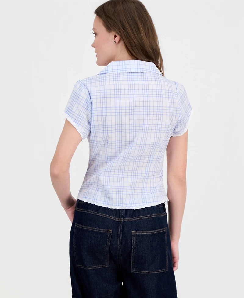 Just Polly Juniors' Button-Front Printed Cotton Shirt