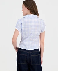 Just Polly Juniors' Button-Front Printed Cotton Shirt