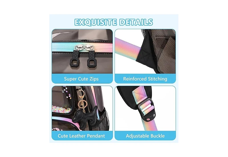 Batfox Clear Backpack for School Girls, Heavy Duty Tpu Transparent Backpack Stadium Events Approved, Clear Bookbag