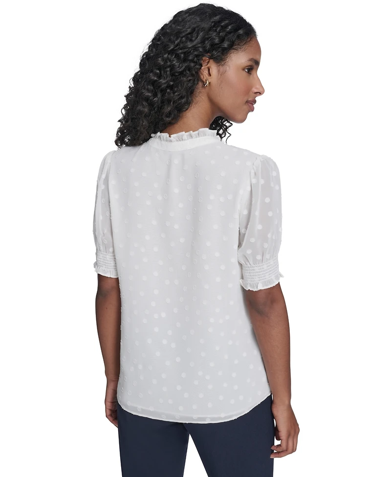 Tommy Hilfiger Women's Clip Dot Ruffle Popover Top