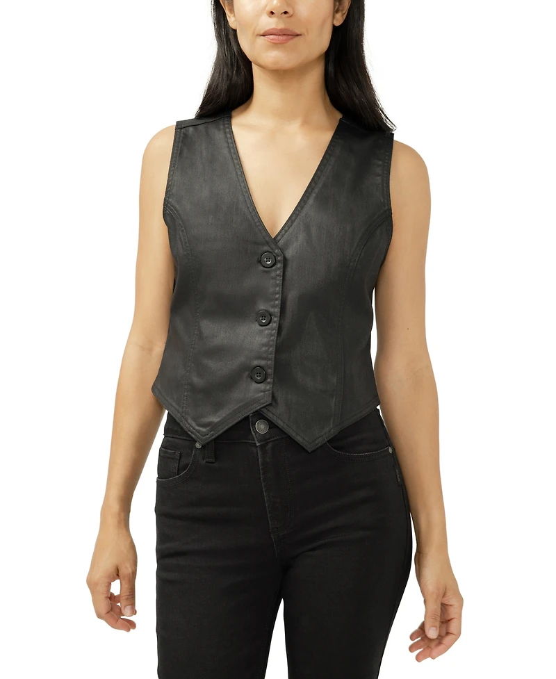 Silver Jeans Co. Women's Black Coated Denim Vest