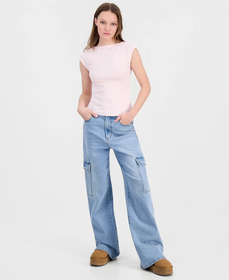 Derek Heart Juniors' Boat-Neck Cap-Sleeve Cotton T-Shirt