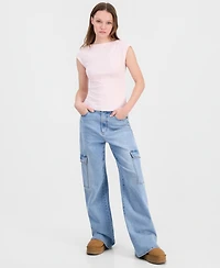 Derek Heart Juniors' Boat-Neck Cap-Sleeve Cotton T-Shirt