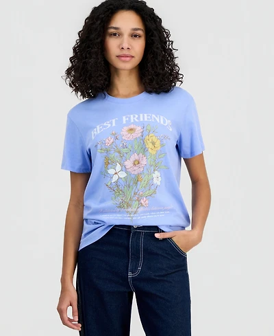Self Esteem Juniors' Best Friends Flower Crewneck Short-Sleeve T-Shirt