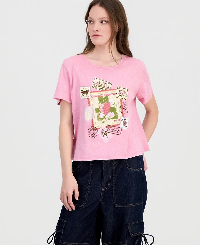 Rebellious One Juniors' Stamp Short-Sleeve Cotton T-Shirt