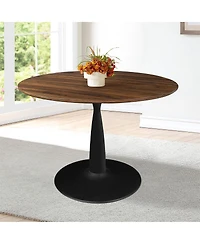 Maison Boucle 5-Piece Round Dining Table Set with Metal Base and Walnut Top, Modern Kitchen Table and Chairs for 4, Space-Saving Small Dining Set