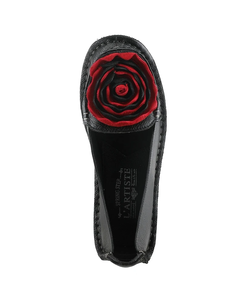 L'Artiste Dezi Hand-Painted Leather, Ombre Finish, Flower Accent, Cushioned Insole, Rubber Outsole – Round Toe Artisan Slip-On Flats