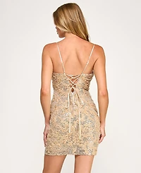 Seni & Cade Women's Sequin Soutache Strappy V-Neck Dress