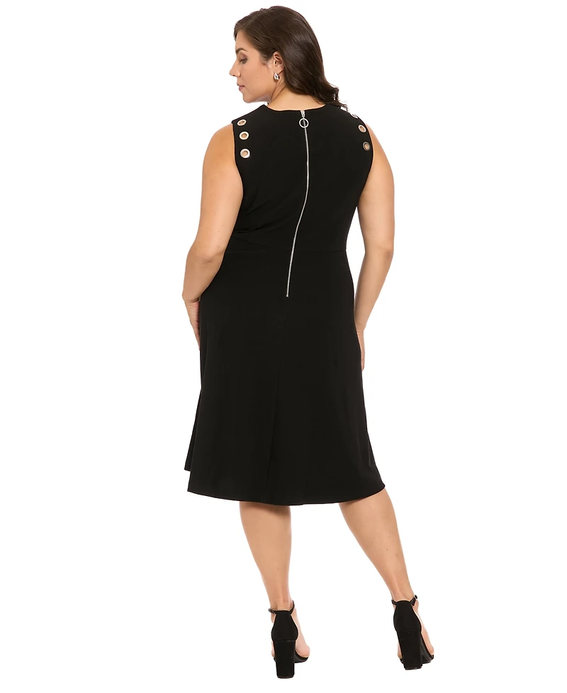 London Times Plus-Size Grommet Shoulder Midi Dress