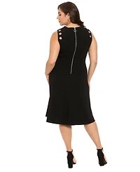 London Times Plus-Size Grommet Shoulder Midi Dress