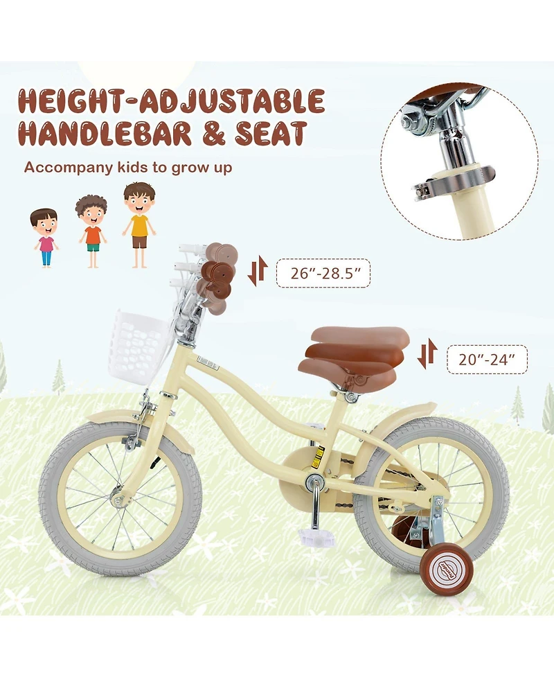 Sugift 14 Inch Kids Bike Adjustable with Training Wheels Ages 3-8 Years Olds-14 inches