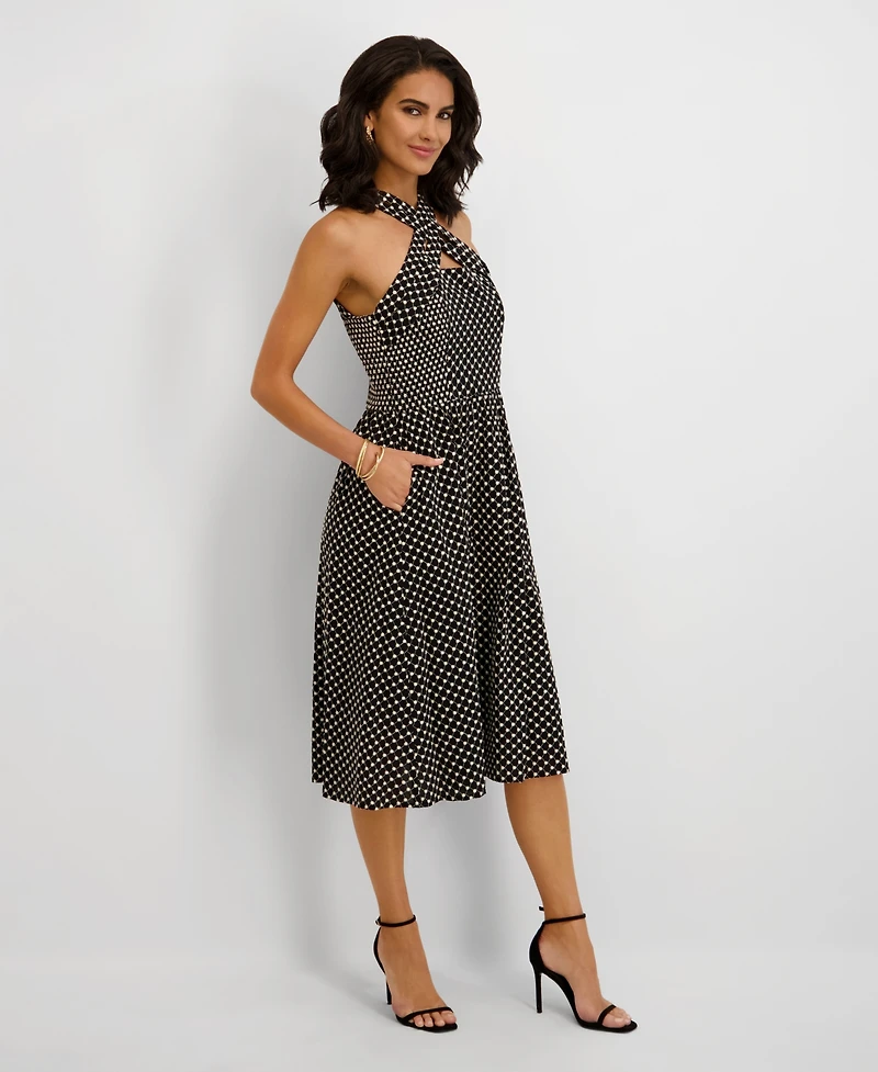 kensie Women's Embroidered Halter Neck Dress