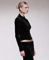 Avec Les Filles Women's Velvet Surplice Mock Neck Top