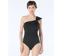 Carmen Marc Valvo Ruched One-Shoulder One Piece Swimsuit