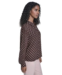 Tommy Hilfiger Women's Dot Pleated-Sleeve Button-Up Top