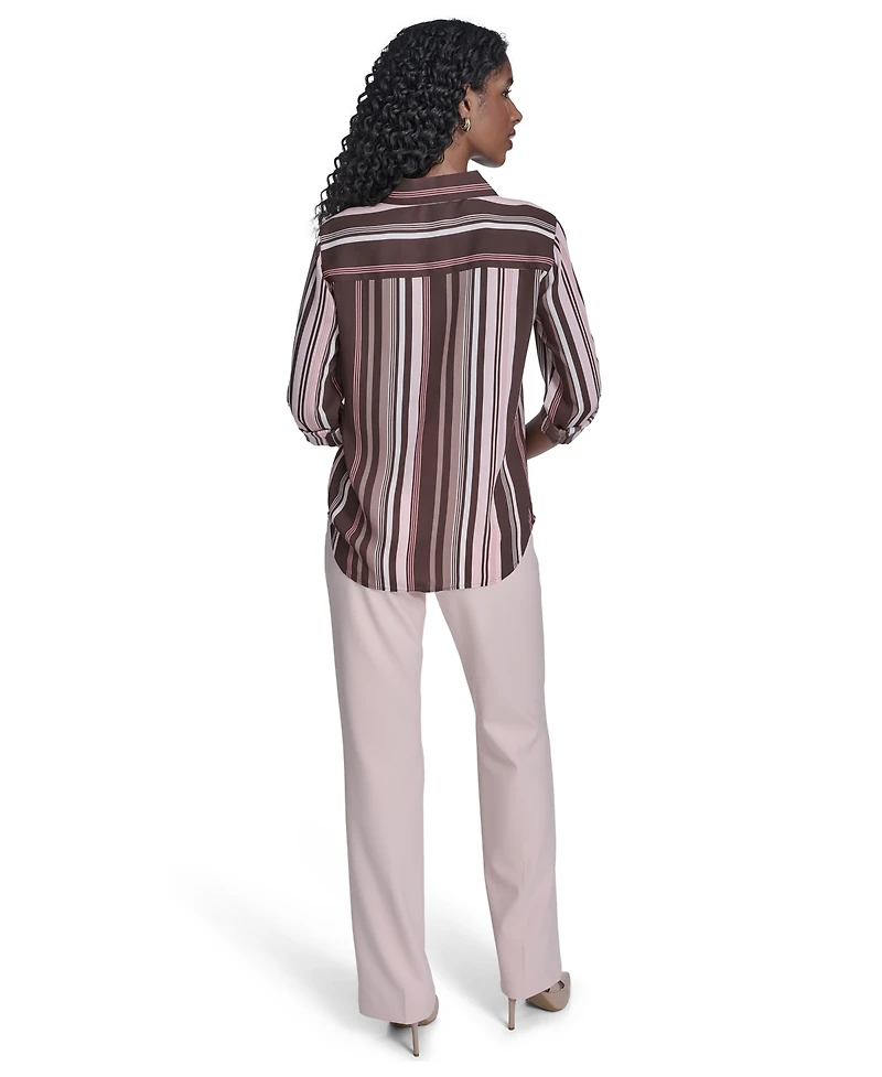 Tommy Hilfiger Women's Slim Fit Striped Button Up Top